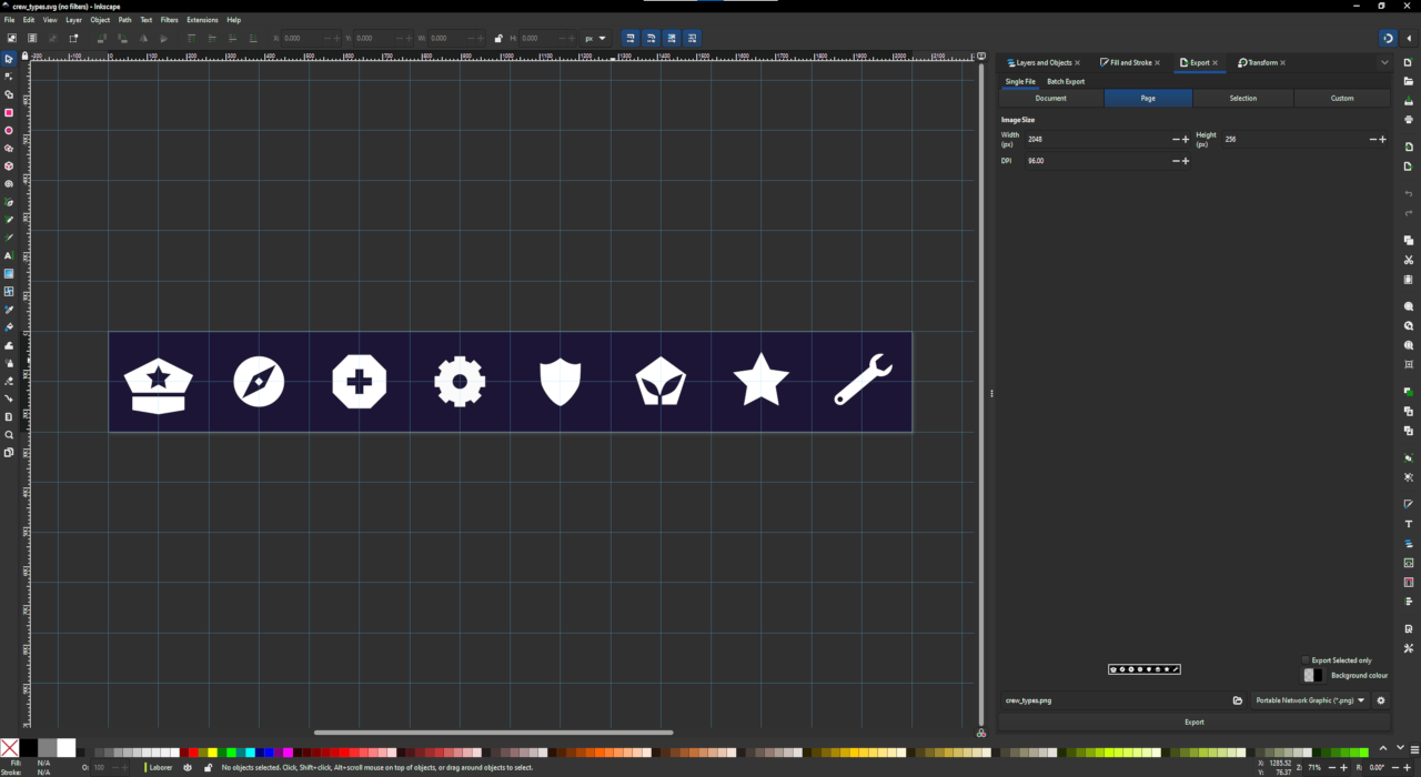 Crew and ship-system icon set being designed in Inkscape
